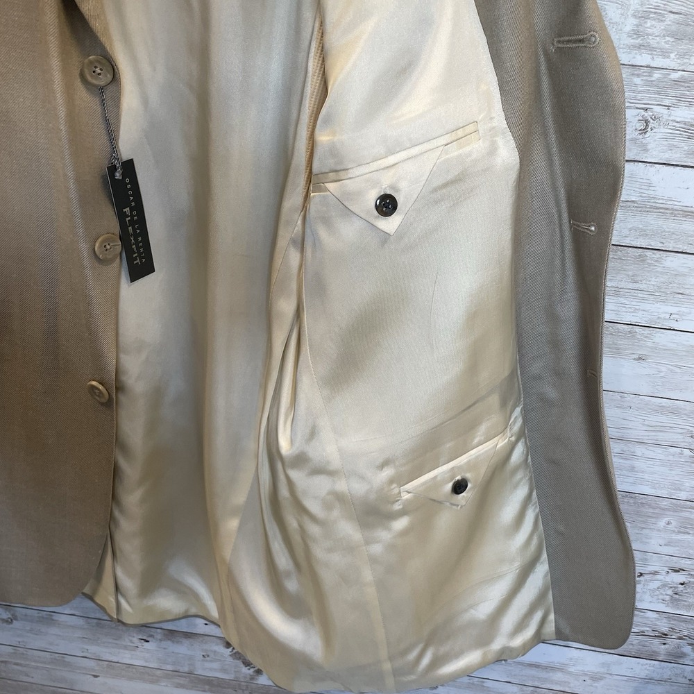 Vtg NWT Oscar De La Renta Mens 44L Blazer Beige Silk/Wool Bend Flex Fit 3-Button - Picture 4 of 16